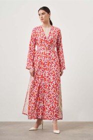 Resim Mizalle Kırmızı Desenli Uzun Kimono 2 li Takım 