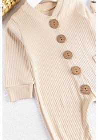 Resim Babymod Natural Düğmeli Şapkalı Kız/Erkek Bebek Tulum Takım 