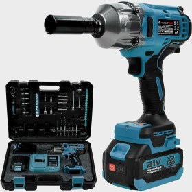 Resim Akülü Kömürsüz Motor 800 Nm Torklu Şarjlı Somun Sıkma Bijon Sökme Seti Mavi EEA405 