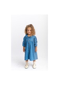 Resim Oliventhekid Bebe Yaka Önden Düğmeli Kız Çocuk Kot Elbise Mavi Mavi 