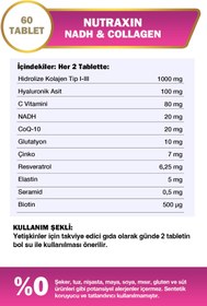 Resim Nutraxin Nadh Collagen 60 Tablet Tip1 Tip3 Hyaluronik Asit, Elastin, Seramid, Resveratrol Glutatyon 