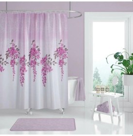 Resim Banyo Perdesi 7359 1x180x200, Perde Borusu Askı Aparatı Köşe Boru Pembe Hediyeli, Duş Perdesi Seti Pembe 
