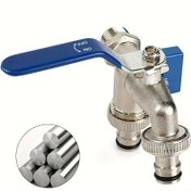 Resim 1 Adet Premium 1/2" Çift Pirinç Dış Mekan Musluğu, Paslanmaz & Donmaya Karşı Dirençli - Bahçe Hortumları, Çamaşır Makineleri & Dış Mekan Sulama İhtiyaçları İçin İdeal - Çift Çıkışlı, Püskürtme Nozulu & Temizleme Aracı, Mavi Sap, Bahçe Hortumu Musluk Adaptörü 