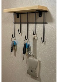Resim Ahşap Metal Anahtar Askısı Duvar Anahtarlık Raf Anahtar Asacağı Çok Renkli 