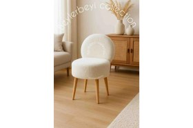 Resim Makyaj Masası Pufu, Sırtlı Puf, Tedy Kumaş, Dekoratif Puf ,mini Berjer 