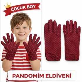 Resim Hsc Bilişim Çocuk Boy Pandomim Eldiveni Beyaz Puantiyeli Bordo Renk Gösteri Eldiveni 23 Nisan 19 M 