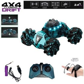 Resim Vardem Bilekten Kontrol Uzaktan Kumandalı Full Fonksiyon Şarjlı 2.4g Şeffaf Işıklı 4x4 Drift Araba Mavi 