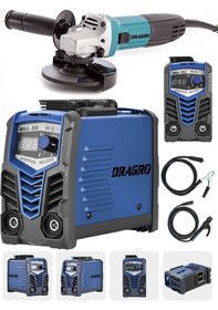 Resim Dragro Technology DRG-200kynk Mavi Çift Kartlı 200 Amper Invertör Kaynak Makinası 3000 W Taşlama 2li Set 