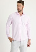 Resim Pembe Uzun Kol Slim Fit Dar Kesim Klasik Desenli Pamuklu Kolay Ütülenebilir Gömlek Kigili