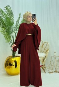 Resim Neşeli Butik kadın pelerinli kemer detaylı tesettür tulum NMS061 