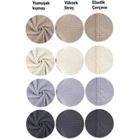 Resim StarMall Yıkanabilir Streç Lastikli Likralı Oval Sandalye Kılıfı - Yuvarlak Sandalye Örtüsü 1 Adet Krem 