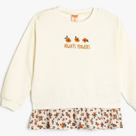 Resim Kız Bebek Sweatshirt Çiçek Baskılı Uzun Kollu Bisiklet Yaka Pamuklu Şardonlu 