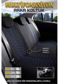 Resim Ford Tourneo Courier 2+1 Deri Detaylı Oto Koltuk Kılıfı Ön Arka Set Siyah Mavi Platinium Model Şhn 