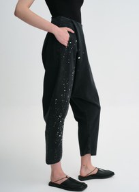 Resim BLACK HAND PAINTED DETAILED JEAN HAREM PANTS - Black White / 3 / L / 40-42 