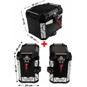 Resim GP Kompozit Universal 37+40+40 lt Alüminyum Motosiklet Çanta Seti Siyah 