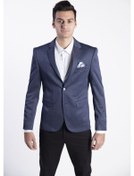 Resim Sposo 5112 Dar Kalıp Örme Kumaş Lacivert Erkek Blazer Ceket Lacivert 