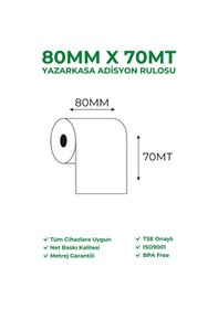 Resim 80x70 Termal Rulo Yazarkasa Adisyon Rulosu 1 Koli 10 Paket 100 Adet Tse Belgeli Bpa Free 