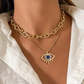 Resim 2 Şık ve Çok Yönlü Nazar Boncuğu Kolye - Kadınlar için Çok Katmanlı Boyun Zinciri 