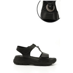 Resim Gönderi R Siyah Cırt Bantlı Dolgu Topuk Toka Detaylı Comfort Sandalet Siyah 