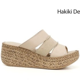 Resim Gönderi R Bej Antik Dolgu Topuk Hakiki Deri Terlik Bej 