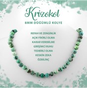 Resim Deniz Doğal Taş Sertifikalı Krizokol 8 Mm Düğümlü Doğal Taş Kolye 