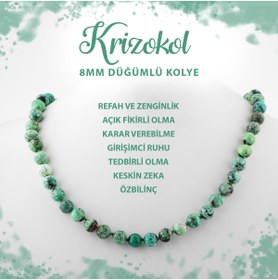 Resim Deniz Doğal Taş Sertifikalı Krizokol 8 Mm Düğümlü Doğal Taş Kolye 