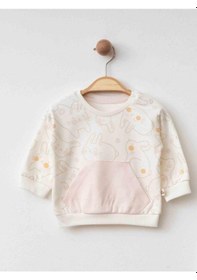 Resim Kız Bebek Tavşan Baskılı Organik Eşofman Takım-15486 Pudra 