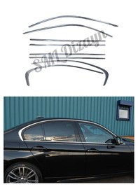 Resim Bmw F30 Uyumlu 8 Parça Paslanmaz Krom Cam Çerçeve Çıtası - Tam Tur Nikelaj Seti 2012-2018 Bmw 