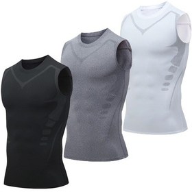 Resim Monyee Erkek Spor Atlet Korselerli Slim Fit Kolluksuz Tişörtler, Hızlı Kuruyan, Soluk, Esnek, Antrenman İçin, Yazlık, 3'lü Paket, Xxxl 