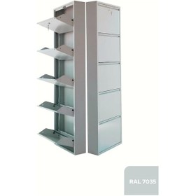 Resim Kilitli 5'li Metal Ayakkabılık - Gri 