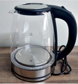 Resim Markafox Crwn Cam Gövdeli 1.8L Elektrikli Su Isıtıcı Kettle 1500W Hızlı Kaynatma LED Işıklı 