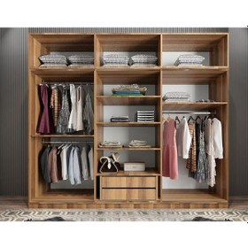 Resim Runa Sürgü Kapaklı Gardırop Yüklüklü Ceviz 180cm 