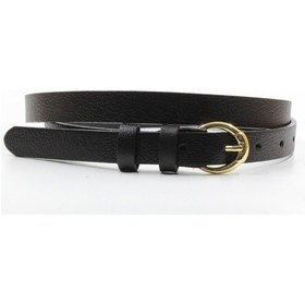 Resim %100 Deri Bayan Kemer 2 Cm Kavisli Sarı Toka Siyah 