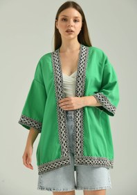 Resim VOLT CLOTHİNG Kadın Kısa Kol Nakış Işlemeli Keten Kimono 