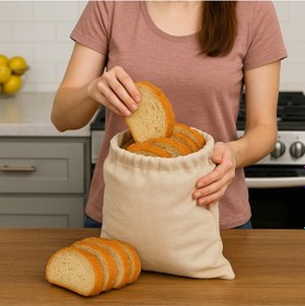 Resim Ham Bez Ekmek Saklama Torbası 30x35 Cm Nefes Alabilir Ham Kumaş, Ağzı Büzgülü Bej 