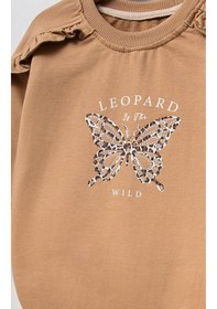 Resim Overdo Kids Pamuklu Baskılı Uzun Kol Kız Çocuk Sweatshirt Kahverengi 