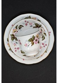 Resim Yeşil Pembe Floral Vintage Çay Fincanı 3 Parça Yeşil 