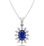 Resim Oval Pırlantalı Safir Kolye 
