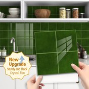 Resim 12/36 Adet 2D Etkili Minimalist Tarz Koyu Yeşil Ekose Desenli Köşe Kristal Mutfak Çıkartmaları, Asılabilir Dekoratif, Kendinden Yapışkanlı ve Yeniden Kullanılabilir Ev Dekoru, Mutfak Tezgahı, Bar Tezgahı, Banyo Duvarı için Uygun 