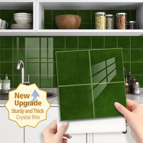Resim 12/36 Adet 2D Etkili Minimalist Tarz Koyu Yeşil Ekose Desenli Köşe Kristal Mutfak Çıkartmaları, Asılabilir Dekoratif, Kendinden Yapışkanlı ve Yeniden Kullanılabilir Ev Dekoru, Mutfak Tezgahı, Bar Tezgahı, Banyo Duvarı için Uygun 