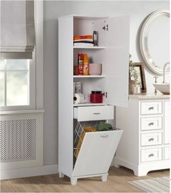 Resim Banyo Ve Mutfak Boy Dolabı Çamaşır Sepetli Beyaz Çok Renkli 