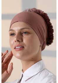 Resim Kadın Fırfırlı Güpürlü Tesettür Topuz Bone - Gül Kurusu Gülkurusu 