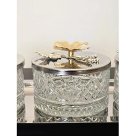 Resim Atabey Home Collection 3'lü Kelebekli Gümüş Tepsili Kase Seti & Şekerlik & Sunumluk & Çerezlik 