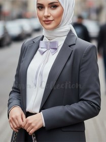Resim Kadın Fiyonk Broş-gri. İnci Sallantılı Detaylı. Fiyonk Broş Kurdele. Boyun Kravat Çok Renkli 