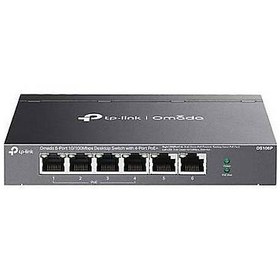 Resim TP-LINK OMADA DS106P 4 PORT 10/100+2 PORT 10/100 UPLINK 67W 250 METRE POE MESAFE METAL KASA SWITCH 