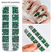 Resim 12Girds Yeşil AB Işıltılı Tırnak Sanatı Taşları - Düz Sırt Yuvarlak Boncuk Sentetik Değerli Taşlar (SS6-SS30 Karışık Boyutlar) DIY Manikür, Tırnak Süsleri & Takı Dekorasyonu için, Tırnaklar İçin Taşlar, Manikür Aksesuarları, Parıldayan Süslemeler 