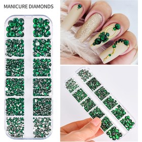 Resim 12Girds Yeşil AB Işıltılı Tırnak Sanatı Taşları - Düz Sırt Yuvarlak Boncuk Sentetik Değerli Taşlar (SS6-SS30 Karışık Boyutlar) DIY Manikür, Tırnak Süsleri & Takı Dekorasyonu için, Tırnaklar İçin Taşlar, Manikür Aksesuarları, Parıldayan Süslemeler 