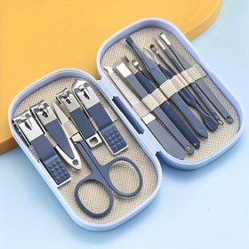 Resim 14 adet paslanmaz çelik manikür ve pedikür seti, klasik tarzda, konkav kenarlı tırnak makasları ile birlikte taşınabilir depolama kutusu ile birlikte gelir, unisex kokusuz tırnak bakım seti, parmak tırnakları ve ayak tırnakları kesme araçları için uygun 