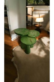 Resim Simillo Home&Living Wood Wooden Ahşap 3’lü Set Fitilli Mantar Yan Sehpa Çimen Yeşili Renk Modern Fiskos / Zigon 