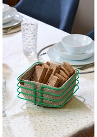 Resim Edora Home Yeşil Paslanmaz Oval Köşeli Kare Ekmek Sepeti Makrome - Çok Amaçlı Metal Yeşil 